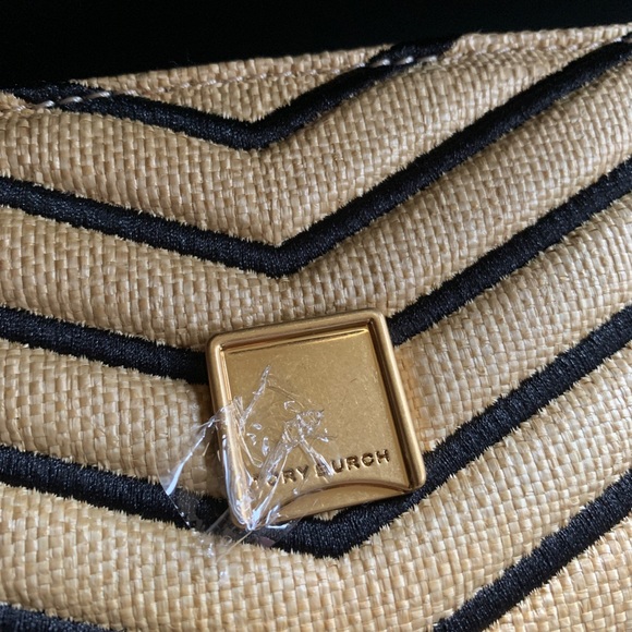 SOLD⛔️Authentic TORY BURCH Leather/quilted straw magnetic flap shoulder/Crosby - Picture 8 of 15